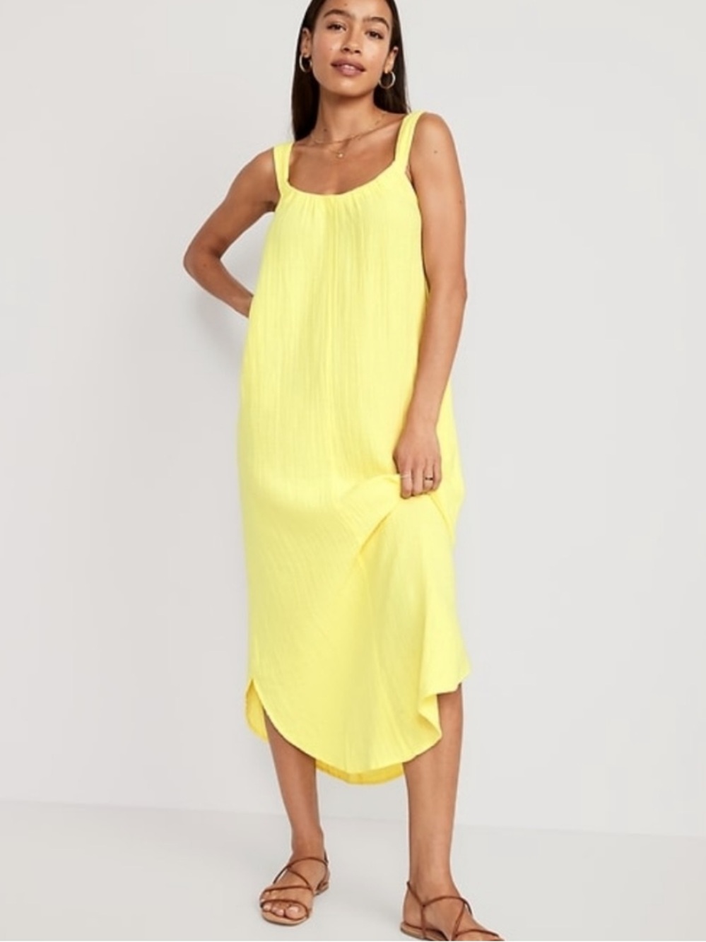 Old navy cotton gauze maxi dress swim cover large neon Chartreuse lime yellow